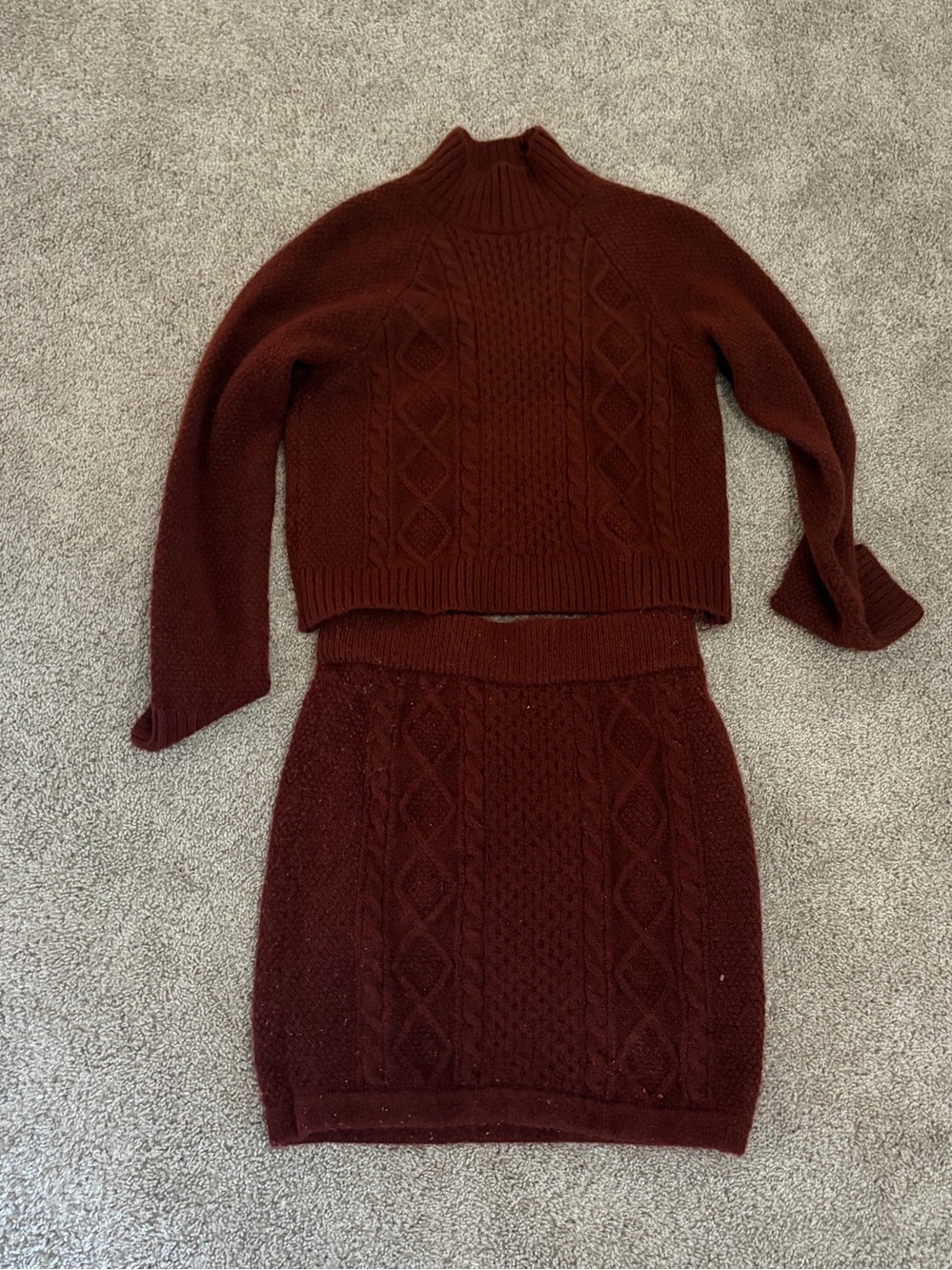 Cozy Cable-Knit Two-Piece Skirt Set in Deep Brown